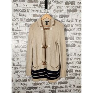 Lauren Ralph Lauren Toggle Sweater Size Medium Beige Lambswool Fisherman Coastal
